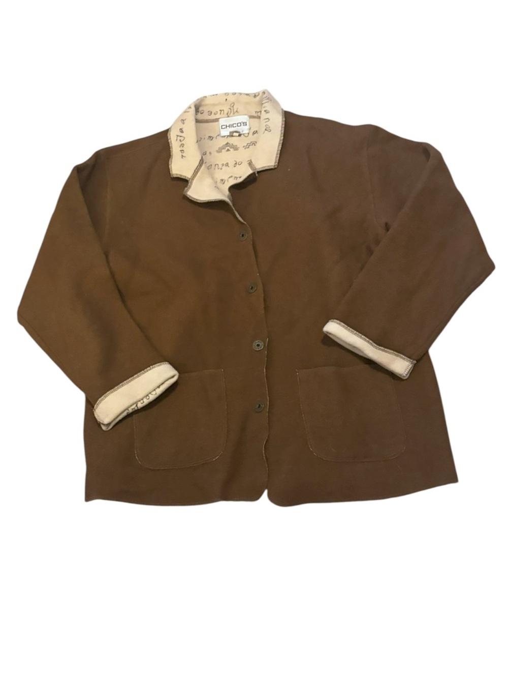 Chico's Script-Lined Boiled Wool Art-to-Wear Script Print Jacket